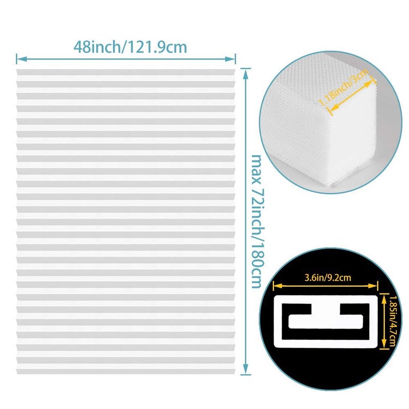 SEEYE Light Filtering Temporary Blinds Cordless Shades Fabric Pleated Fabric Shade Easy to Cut and Install, 48" W x 72" L - 2 Pack, White, with 4 Clips - Image 2